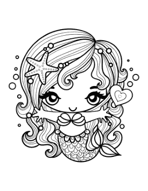 Free Download PDF Books, Mermaid Cute Kawaii Style Coloring Template