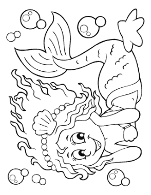 Free Download PDF Books, Mermaid Cute Swimming With Bubbles Coloring Template