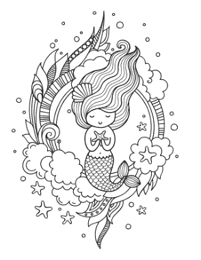 Free Download PDF Books, Mermaid Cute With Starfish And Flowing Hair Coloring Template
