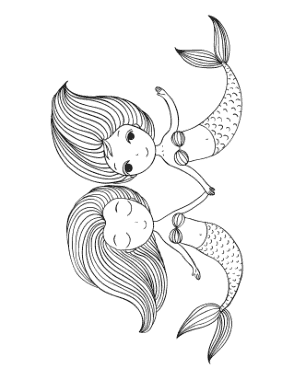 Free Download PDF Books, Mermaid Friends Holding Hands Coloring Template