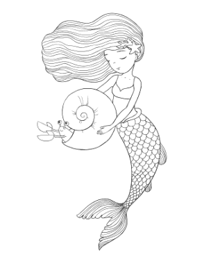Free Download PDF Books, Mermaid Hermit Crab Coloring Template