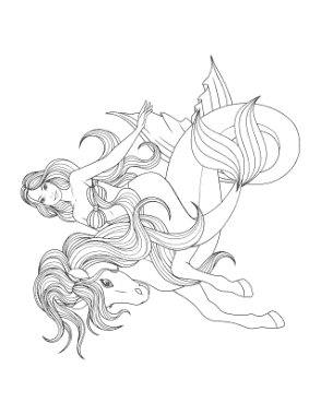 Free Download PDF Books, Mermaid Riding Seahorse Coloring Template