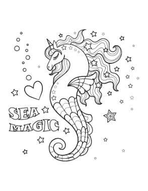 Free Download PDF Books, Mermaid Sea Magic Seahorse Coloring Template
