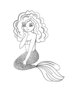 Free Download PDF Books, Mermaid Sitting Coloring Template