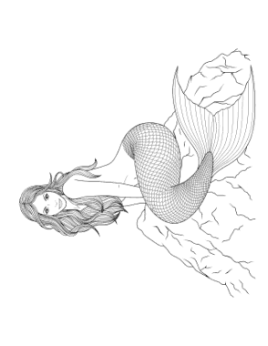 Free Download PDF Books, Mermaid Sitting On A Rock Coloring Template
