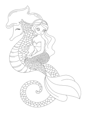 Free Download PDF Books, Mermaid Sitting On Sea Horse Coloring Template