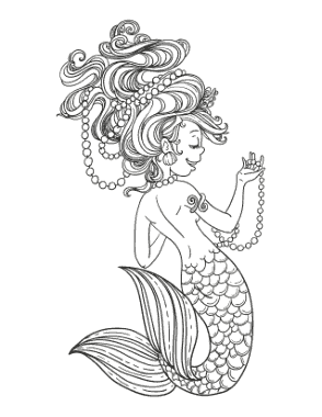 Free Download PDF Books, Mermaid Strings Pearls Wild Hair Coloring Template