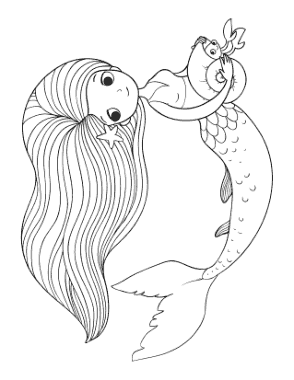 Free Download PDF Books, Mermaid Swimming Hair Flowing Cute Crab Coloring Template
