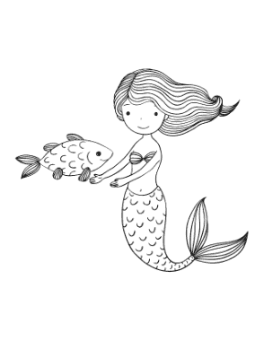 Free Download PDF Books, Mermaid Swimming With Fish Coloring Template