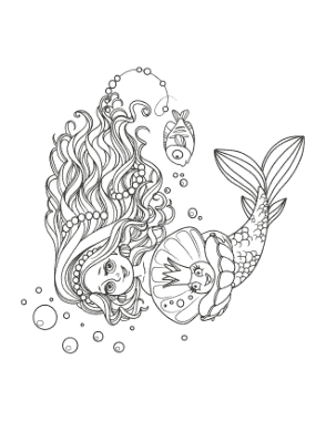 Free Download PDF Books, Mermaid With Pearls Coloring Template