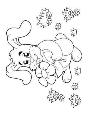 Free Download PDF Books, Cartoon Bunny With Flower Spring Coloring Template