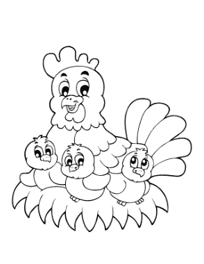 Free Download PDF Books, Chicken Nest Chicks Spring Coloring Template