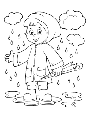Free Download PDF Books, Child Rain Puddles Spring Coloring Template