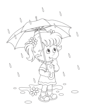 Free Download PDF Books, Cute Girl In Rain Umbrella Spring Coloring Template