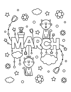 Free Download PDF Books, Cute March Poster To Color Spring Coloring Template