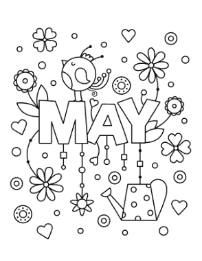 Free Download PDF Books, Cute May Poster To Color Spring Coloring Template