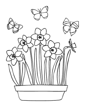 Free Download PDF Books, Daffodils Butterflies Spring Coloring Template