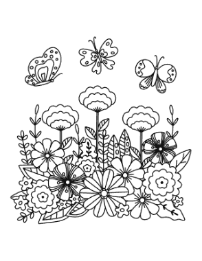 Free Download PDF Books, Flowers Butterflies Detailed Spring Coloring Template