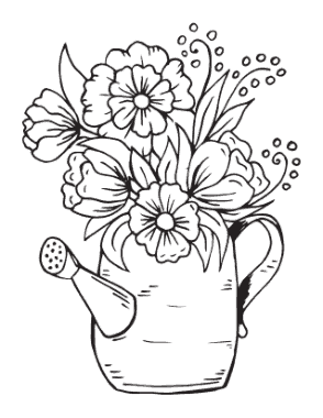 Free Download PDF Books, Flowers Watering Can Spring Coloring Template