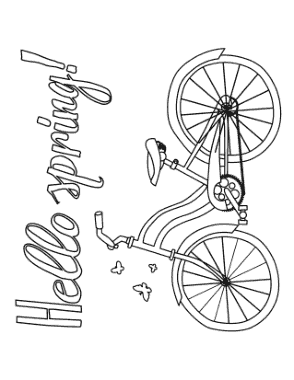 Free Download PDF Books, Hello Bicycle Spring Coloring Template
