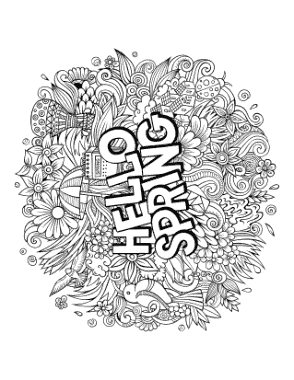 Free Download PDF Books, Hello Detailed Doodle for Adults Spring Coloring Template