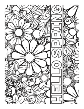 Free Download PDF Books, Hello Flower Doodle for Adults Spring Coloring Template