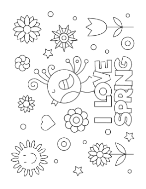 Free Download PDF Books, I Love Poster Spring Coloring Template