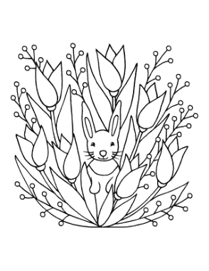 Free Download PDF Books, Rabbit In Tulips Spring Coloring Template