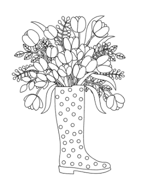 Free Download PDF Books, Spotted Rain Boots Flowers Spring Coloring Template