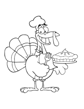 Free Download PDF Books, Thanksgiving Cartoon Turkey Chef With Pie Coloring Template