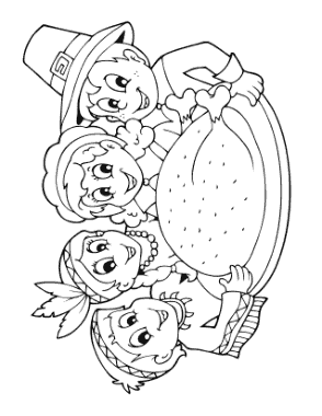 Free Download PDF Books, Thanksgiving Pilgrims Native Americans Turkey Dinner Coloring Template