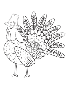 Free Download PDF Books, Thanksgiving Turkey Wearing Pilgrim Hat Coloring Template