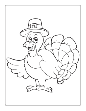 Free Download PDF Books, Turkey Cartoon Wearing Hat Coloring Template