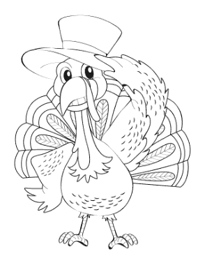 Free Download PDF Books, Turkey Wearing Hat Coloring Template