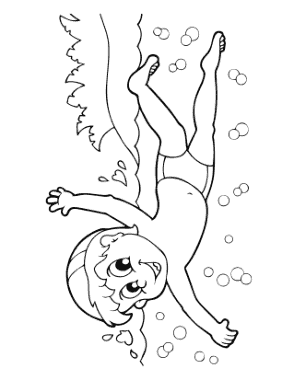 Free Download PDF Books, Boy Swimming Summer Coloring Template