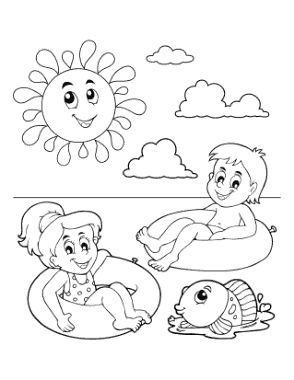 Free Download PDF Books, Children Tube Float Sea Summer Coloring Template