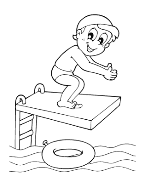 Free Download PDF Books, Diving Board Swimming Pool Summer Coloring Template