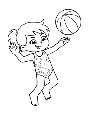 Free Download PDF Books, Girl Beach Ball Summer Coloring Template