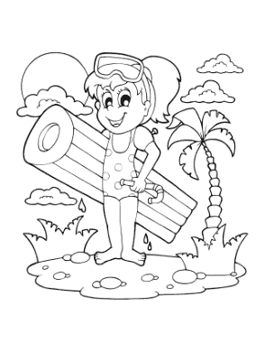 Free Download PDF Books, Girl Snorkel Float Summer Coloring Template