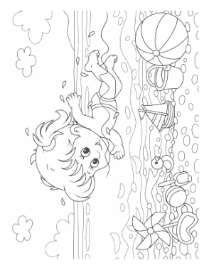 Free Download PDF Books, Girl Swimming Beach Summer Coloring Template