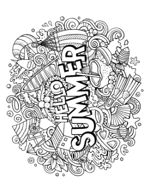 Free Download PDF Books, Hello Summer Doodle For Teens Summer Coloring Template