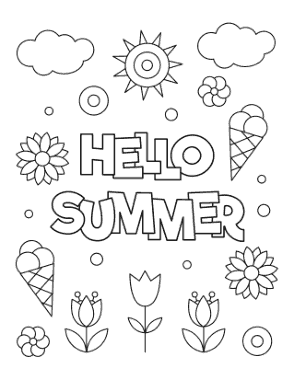 Free Download PDF Books, Hello Summer Summer Coloring Template