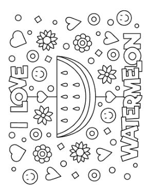 Free Download PDF Books, I Love Watermelon Summer Coloring Template