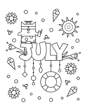 Free Download PDF Books, July For Kids Summer Coloring Template