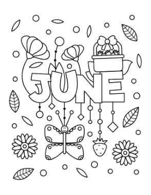 Free Download PDF Books, June For Kids Summer Coloring Template