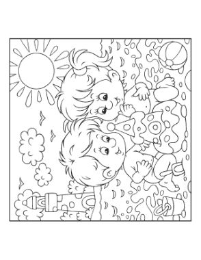 Free Download PDF Books, Kids On Beach Sandcastle Summer Coloring Template