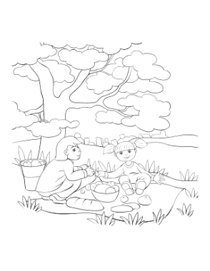 Free Download PDF Books, Picnic Under Tree Summer Coloring Template