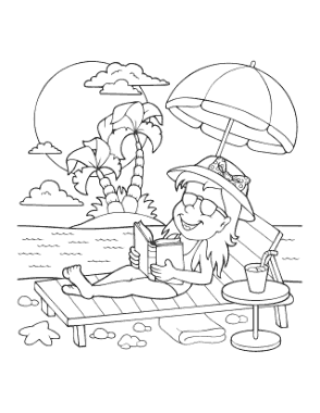 Free Download PDF Books, Sun Bed Beach Relax Summer Coloring Template