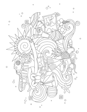 Free Download PDF Books, Sun Waves Icons Doodle Summer Coloring Template