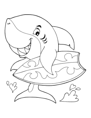 Free Download PDF Books, Surfing Shark For Boys Summer Coloring Template